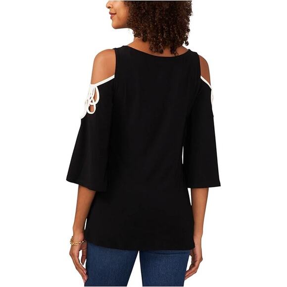 Vince Camuto Black Top with Strappy Flare Sleeves - Picture 5 of 13